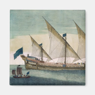 Íman Um Galleass três-suprido corrente pela vela, remo