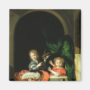 Íman Um gato assistindo dois meninos