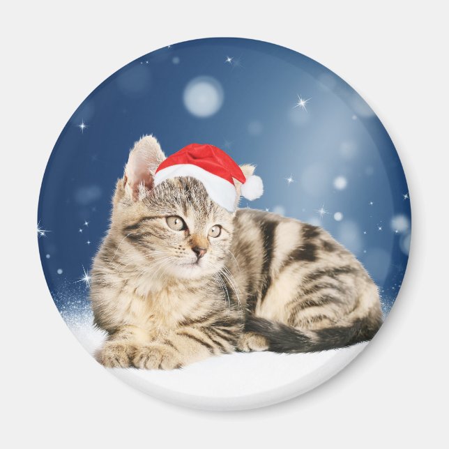 Íman Um gato bonito vestindo o Papai Noel vermelho e a  (Frente)