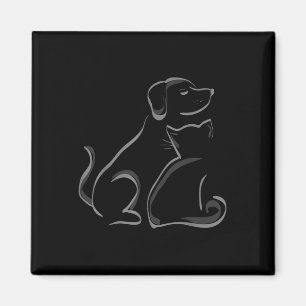 Íman Um Gato E Um Cão Silhoutte Amizade