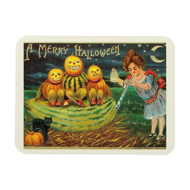 Íman Um Halloween Feliz, Jack O Lanternas, Rapariga, Vi (Horizontal)