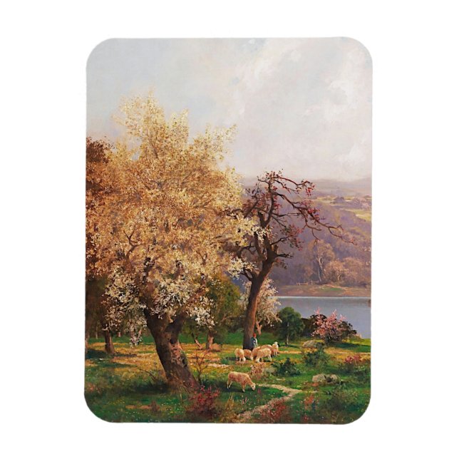 Íman Um lago de paisagem em Primavera por Adolf Kaufman (Vertical)