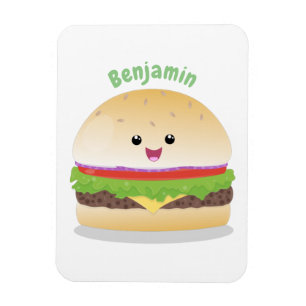 Íman Um lindo desenho animado de hambúrguer de kawaii
