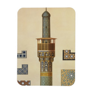 Íman Um minarete e uns detalhes cerâmicos da mesquita