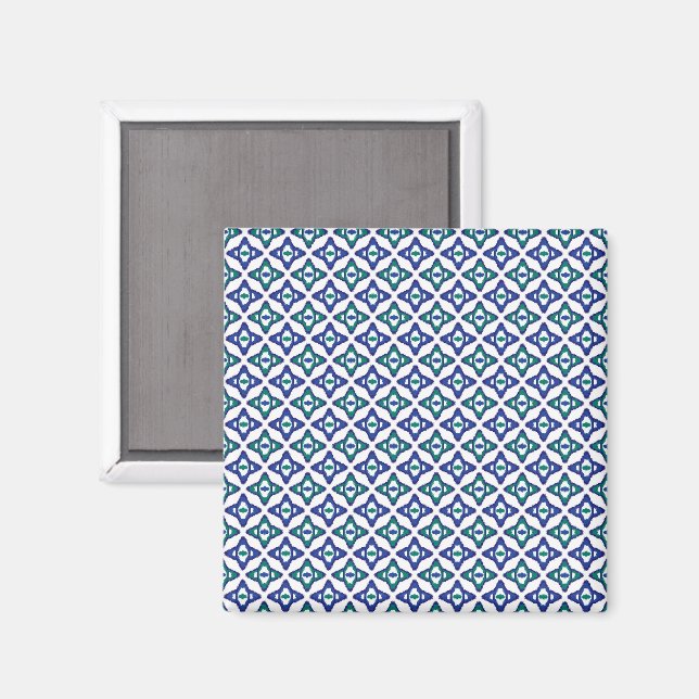 Íman um padrão azul e verde com fundo branco (Front/Back)