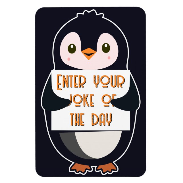 Íman Um pinguim segurando um sinal com texto personaliz (Vertical)