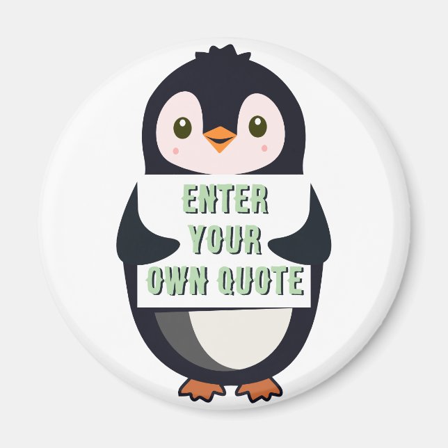 Íman Um pinguim segurando um sinal com texto personaliz (Frente)