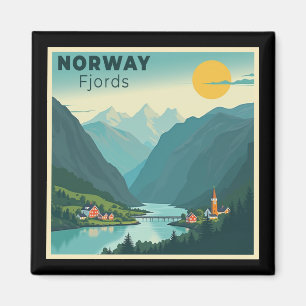 Íman Um Poster de viagens Clássico Nostálgico - Fjords