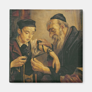 Íman Um rabino que amarra os Phylacteries ao braço de