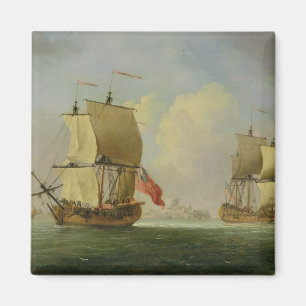 Íman Um Sloop inglês e uma fragata em uma brisa clara