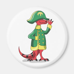 Íman Um Tiranossauro De Cartoon Vestido Como Napoleão.