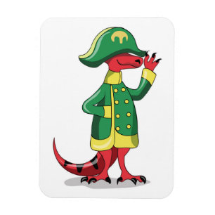 Íman Um Tiranossauro De Cartoon Vestido Como Napoleão.