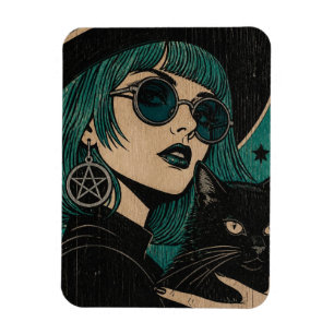 Íman Uma bruxa com seu gato preto Xilogravura