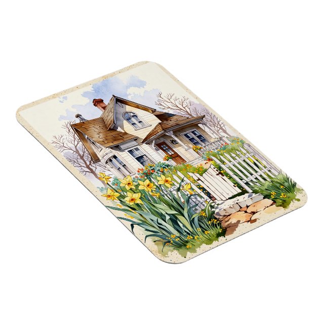 Íman uma casa com narcisos amarelos florescentes (Lado Direito)