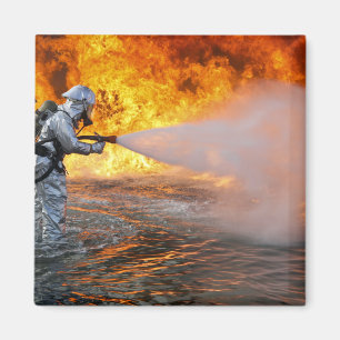 Íman Uma equipe da luta contra o incêndio do salvament