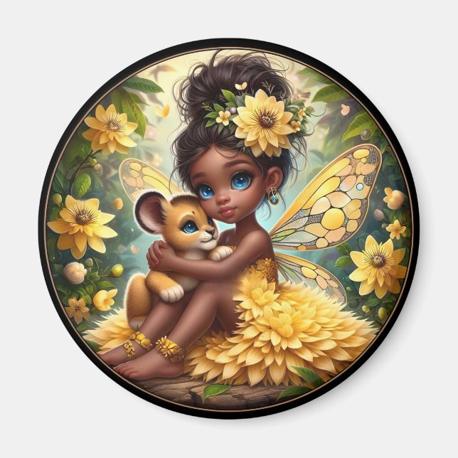 Íman Uma Fada e seu Cubo Leão - Amarelo - Magneta (Frente)