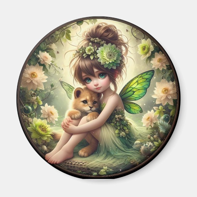 Íman Uma Fada e seu Cubo Leão - Magneta Verde (Frente)