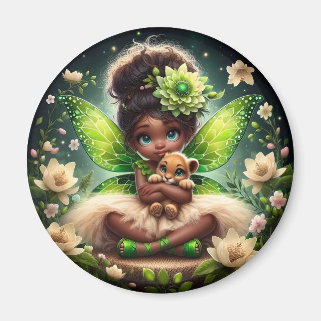 Íman Uma Fada e seu Cubo Leão - Verde - Magneta (Frente)