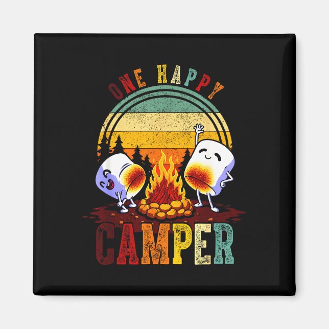 Íman Uma feliz viagem de acampamento retrô de marshmall (Frente)