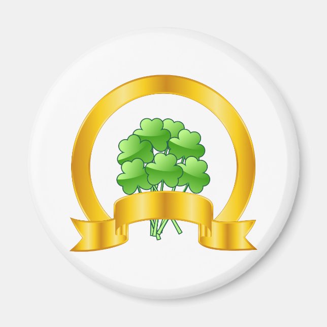 Íman Uma Ferradura Ouro Sortuda com shamrocks verdes (Frente)