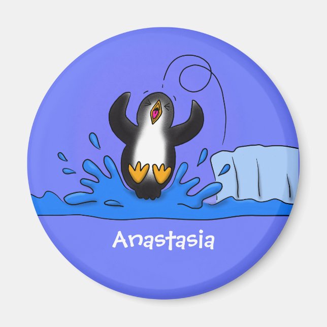 Íman Uma ilustração de desenho animado de pinguins de s (Frente)