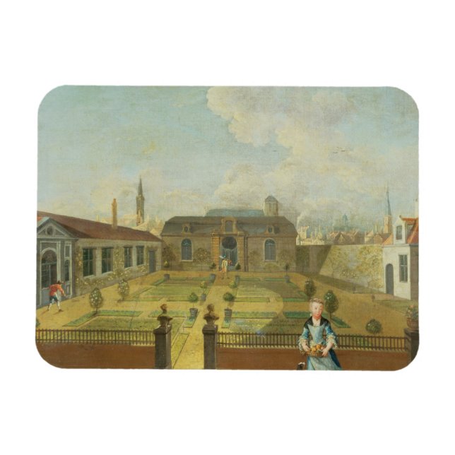 Íman Uma Jovem com seu Cachorro em frente a um Jardim ( (Horizontal)