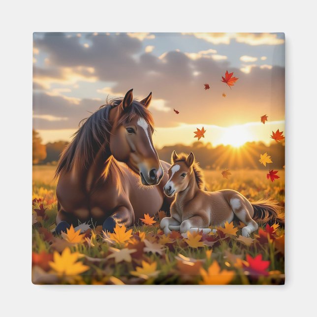 Íman Uma Mãe Cavalo e seu Potro no Outono (Frente)