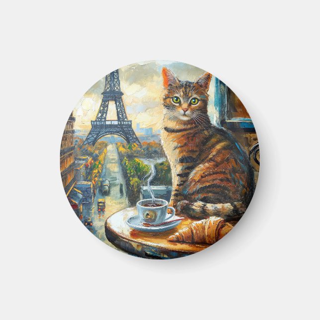 Íman Uma Manhã em Paris | Gato Malhado em um Café (Frente)