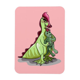 Íman Uma Mulher Hadrosaurus Segurando Uma Boneca.