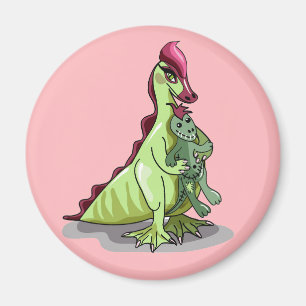 Íman Uma Mulher Hadrosaurus Segurando Uma Boneca.