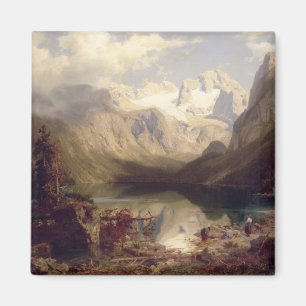 Íman Uma paisagem alpina extensiva do lago, 1862 (óleo