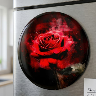 Íman Uma Rosa Vermelha Aquarela em Fundo Preto