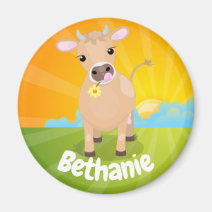 Íman Uma vaca e um desenho florescentes de flores