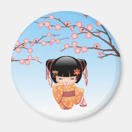 Íman Ume Kokeshi Doll - Japonesa Geisha Girl Blue