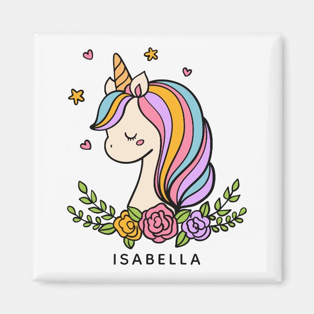Íman Unicorn Cute Whimsical Girly Personalised Name (Frente)