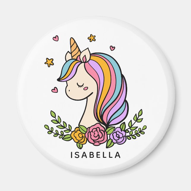 Íman Unicorn Cute Whimsical Girly Personalised Name (Frente)