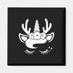 Íman Unicorn Reindeer Face Com Flores Fora Fora Fora Fo