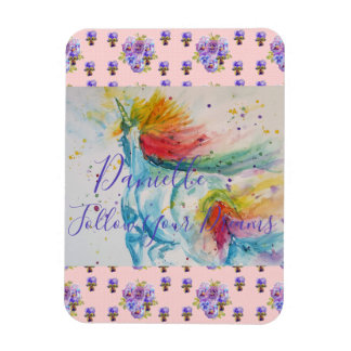 Íman Unicorn Watercolor Pink Floral Girls Name Blanket