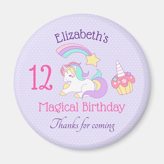 Íman Unicórnio Bonito com Estrela e Cupcake Fotografant (Frente)