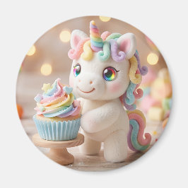 Íman Unicórnio de Bala Pastel com Cupcake de Arco-íris