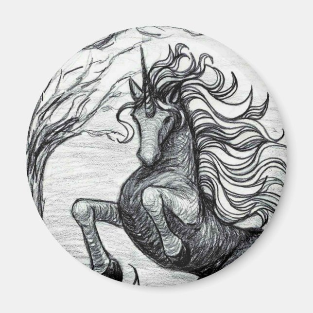 Íman Unicórnios Preto Unicorn Desenho Preto e Branco (Frente)