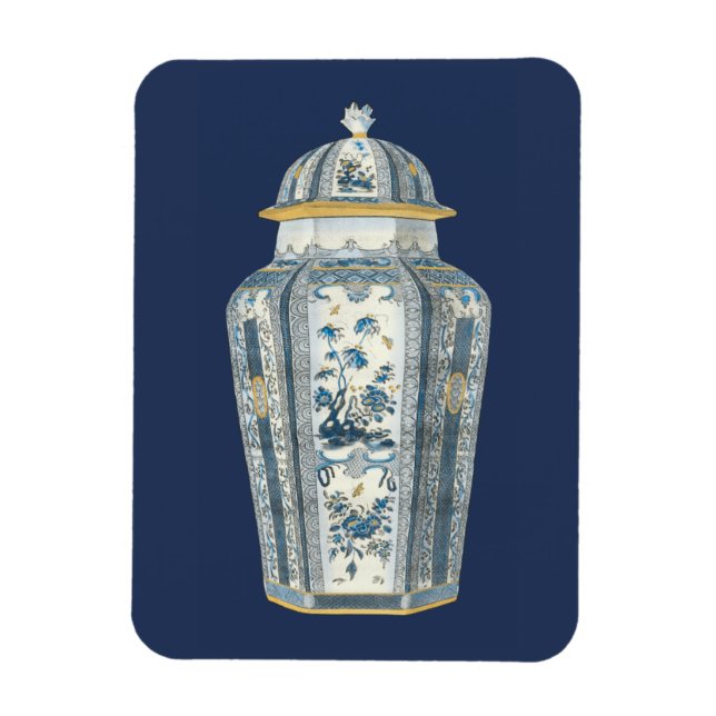 Íman Urna Asiática Decorativa em Azul e Branco (Vertical)