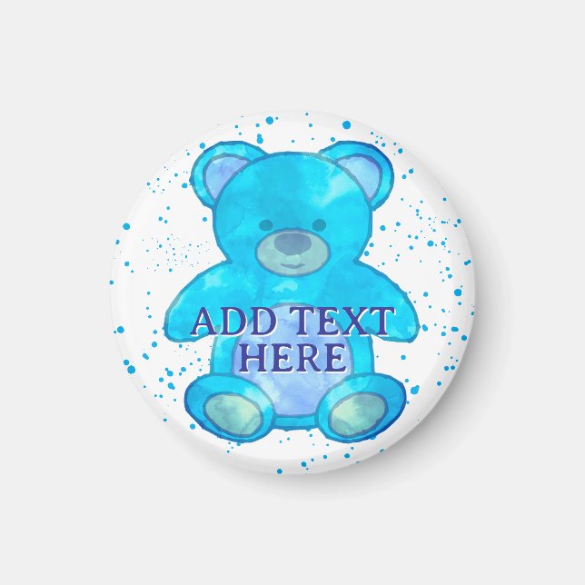 Íman Urso Bebê Escuro em Texto Personalizado Azul (Frente)
