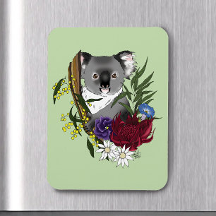 Íman Urso Coala Fofo Verde Vida Selvagem Floral Austral