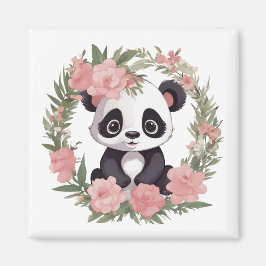 Íman Urso de Panda Adorável com Flores