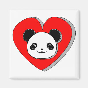 Íman Urso De Panda Bonito E Desenho De Coração Vermelho