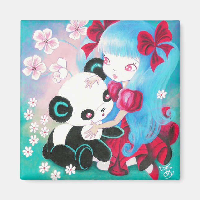 Íman Urso de Panda com Rapariga Kawaii (Frente)