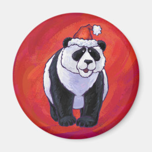 Íman Urso de panda no chapéu do papai noel no vermelho