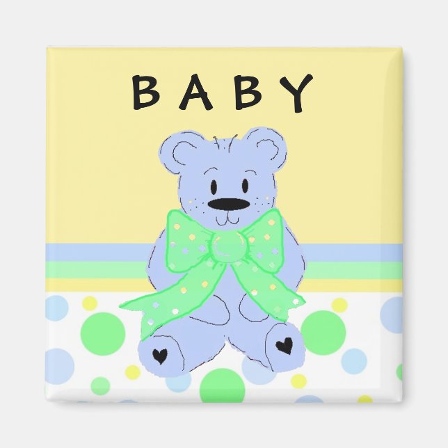 Íman Urso de pelúcia azul para novo bebê (Frente)