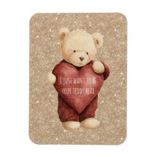 Íman Urso de Pelúcia Coração Vermelho Brilho Dourado